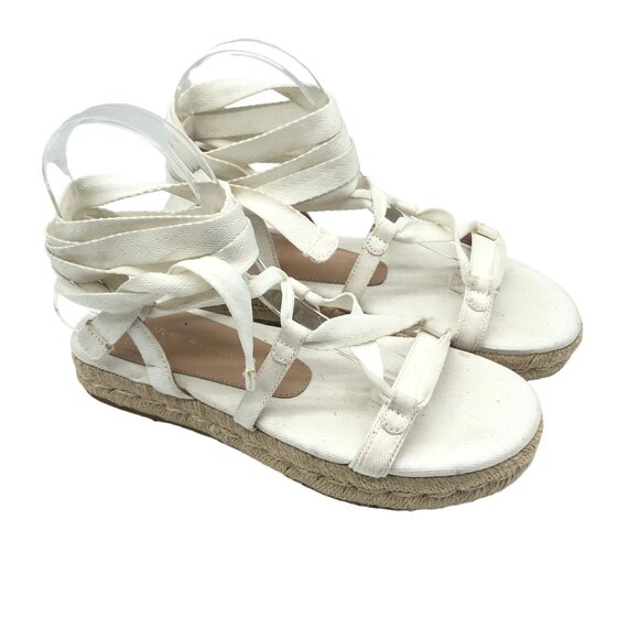 Stuart Weitzman Altdup Canvas Espadrille Wrap Sandals Cream Straps Size 7B - Picture 1 of 8